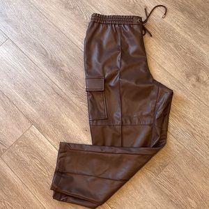 🆕Calvin Klein Brown Faux Leather Pants Sz 16 - NWT